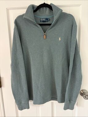 Polo by Ralph Lauren Men’s M Heather Blue Gray 1/4 Zip Cotton Pullover Sweater